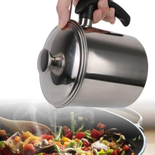 1.3L 304 Stainless Steel Oil Strainer Pot Container Jug With Filter Cooking Oil Separator For Kitchen Storage Tank
