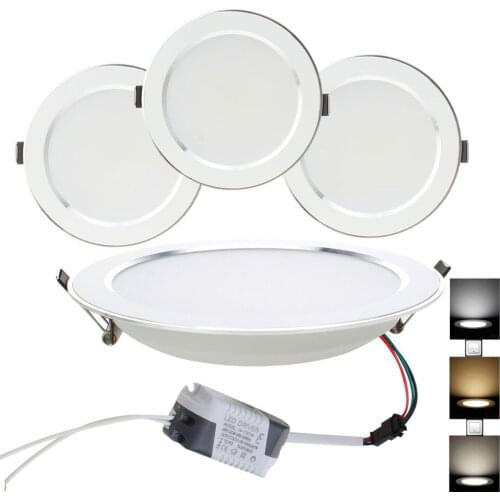 10pcs/lot Led Downlight Lamp 3W 5W 7W 9W 12W 15W 18W Ceiling Recessed Downlights Round Led Panel Light Three Color 220V 110V