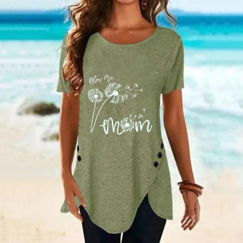 Printed Tops For Female Plus Size Summer Clothes Blusas Mujer De Moda 2021 Ladies Summer Irregular Button Short Sleeve O Neck