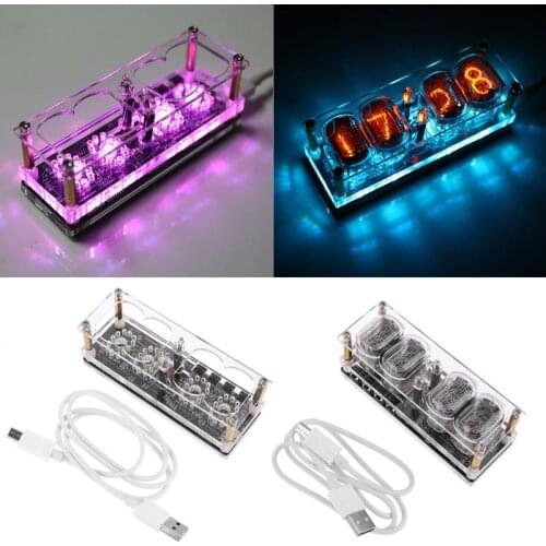 IN-12 Glow Tube Clock 4-Bit DS3231 IN12 Nixie Tube Clock Steampunk Decor Gift with Multicolor RGB LED Backlight