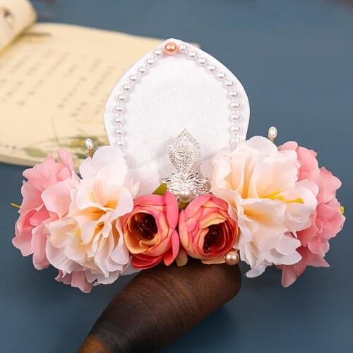 XinHuaEase Hanfu Headdress Corolla Photo Fairy Headwear Costume Hair Accessories Chinese Flower Wreath Ancient Style Anadem Pink