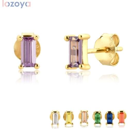 Lozoya 925 Sterling Silver Gold 7 Color Stud Earring Square Rainbow Luxury Piercing Ohrringe 2020 Rock Punk Women Pendientes