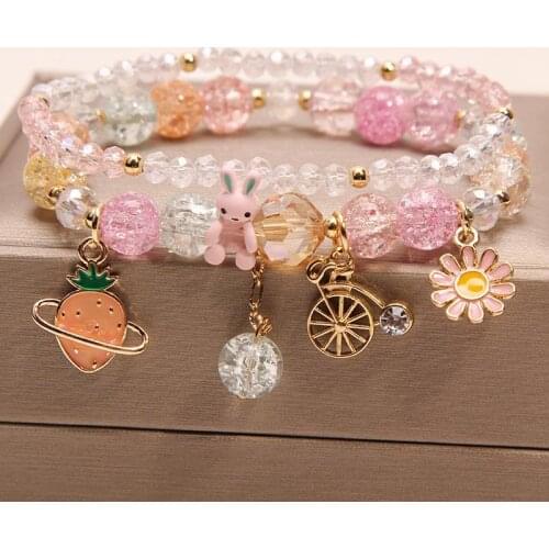 Korean style popcorn Crystal cute rabbit radish double layer womens bracelet female student friendship bracelet for woman