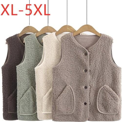 New Ladies Autumn Winter Plus Size Vest Tops For Women Large Sleeveless Loose Velvet Pocket Button Khaki Vest Coat 3XL 4XL 5XL