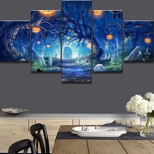 5 Piece HD Print Large Halloween Pumpkin Tree Cuadros Decoracion Paintings on Canvas Wall Art for Home Decorations Wall Decor