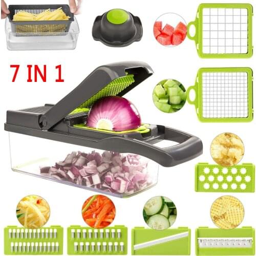 7 In1 Vegetable Chopper Spiralizer Food Slicer Grinder Grater Cuber for Onion Carrot Tomato Potato Peeler Kitchen Fruit Cutter