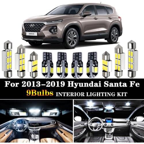 9X White Canbus led Car interior lights Package Kit for 2013- 2017 2018 2019 Hyundai Santa Fe led interior Dome Trunk lights
