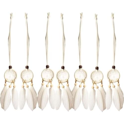 Car Pendant Accessories Interior 7pcs Set Mini Hanging Ornament Feather Pendant Car Mirror Dream Cathers Interior Decoration