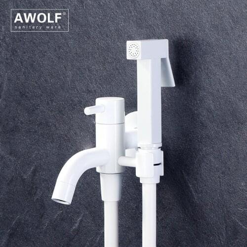 White Solid Brass Bidet Faucet Handheld Toilet Bidet Sprayer Angle Valve Square Design Shattaf Douche Kit Shower Washer AP2301