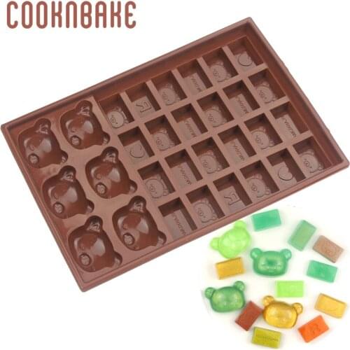 COOKNBAKE Bear Silicone Mold for Chocolate Rectangle Shaped Candy Gummy Mould DIY Homemade Biscuit Cake Decoration Baking Tool