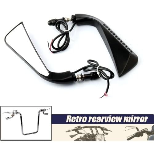 For Harley Sportster XL 1200 883 Touring Dyna V-Rod Road King Softail Motorcycle 8mm Sickle Rearview Side Mirror With LED lights