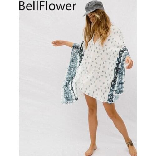 White Loose Saida De Praia 2021 Summer women Printed Plus Size Blue Dot Swimwear Cover-up Beach Skirt Women Wholesale