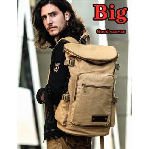 Quality canvas large backpack Manly Wear-resistant Simple Outdoor Hiking Travel Big capacity Bag laptop Knapsack Rucksack Trek