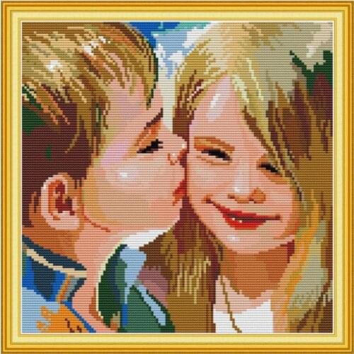 Joy Sunday Kiss Counted Chinese Cotton Cross Stitch 14CT 11CT Canvas Printing DIY Embroidery Kits Home Decor Painting Needlework