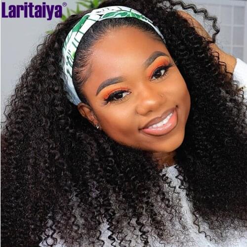 Laritaiya Kinky Curly Headband Wig Brazilian100% Remy Human Hair Headband Wigs for Black Women Curly Wave Full Machine Made Wig