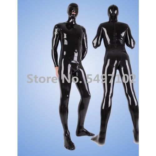 Full cover latex catsuit with attached socks and hood unique crotch design