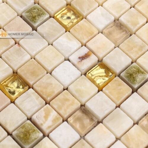 Mini glass mixed stone mosaic 12x12 " bathroom tiles backsplash mosaic tile cream color free shipping