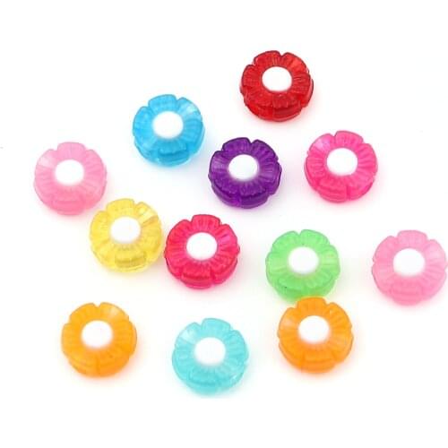 Fashion Acrylic Beads Sweet Flower At Random Color Beads For Girls Women Handmade DIY Bracelets Jewelry About 10mm x 10mm,200PCs