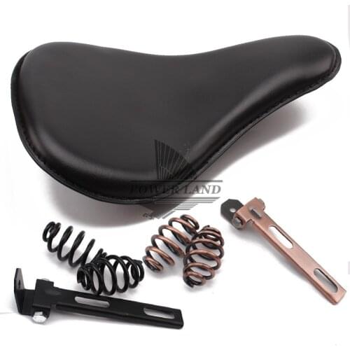 Motorcycle Old School Cafe Solo Spring Seat Torsion Black Leather+ 3" Springs Mounts Brackets For Harley Chopper Saddle Seat