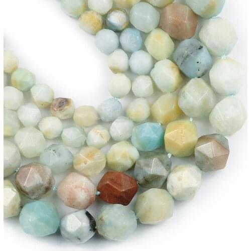 YHBZRET Natural Big Faceted Amazonite Stone 6/8/10MM Perles spacers Loose beads for Jewelry making bracelets necklace DIY 15