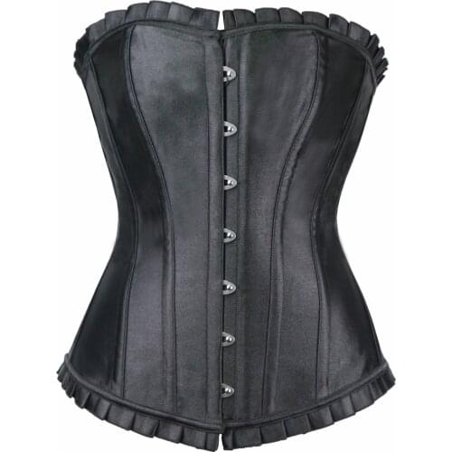 New Steel Boned Satin Corset Women Sexy Bustier Steel Boned Top Corset Overbust Brocade Corpete Corselet Bustiers Waist Cincher