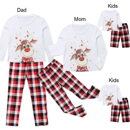 Family Matching Outfits Christmas Elk Red Plaid Xmas Pajamas Set Father Mother Kid Children Sleepwear Nightwear Clothes Suit