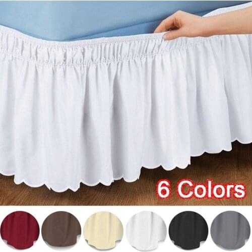Solid Color Elastic Ruffle Wrap Around Style Bed Skirt Home Hotel Bed Side Decorations Bedding Removable Home Textile 6 Color