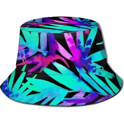 CINESSD 2020 Women Summer Tropical Palms Leaves Neon Colors Bucket Hat Bob Fisherman hat Outdoor Travel Sun Visor Fashion Panama