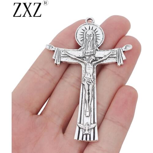ZXZ 2pcs Large Jesus Christian Cross Crucifix Charms Pendants for Necklace Jewelry Making Findings 77x50mm