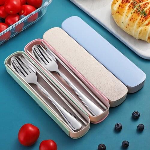 2/3pcs Portable Stainless Steel Cutlery Suit with Storage Box China Chopstick Fork Spoon Knife High Quality Travel Tableware Set
