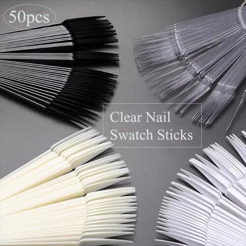 50 Tips Clear Nail Swatches Sticks Nail Art Practice Stiletto Nail Tips Display Polish Board, Display Sticks,Fan-shaped