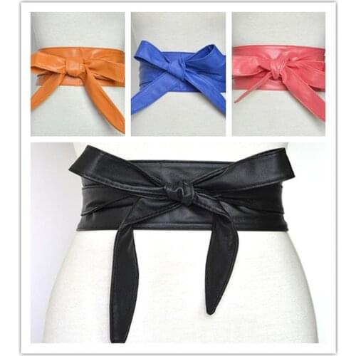 New Fashion Pu Leather Obi Corset Belts for woman Bowknot Dress Ladies Fashion Belt Black pink yellow blue soft leather belt