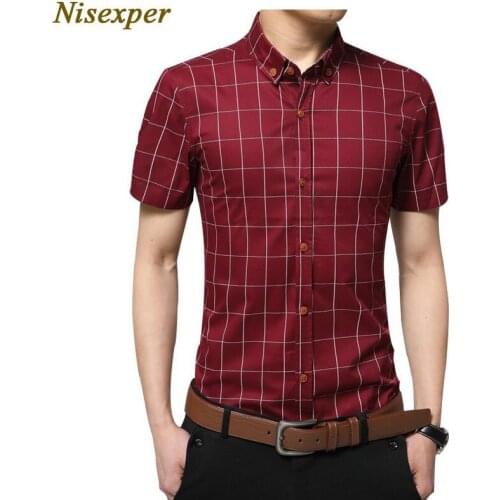 Mens Short Sleeve Plaid Shirt Slim Fit Social Men Clothes Brand Clothing Mens Casual Shirt Man Plaid Shirts Asian Size 5XL