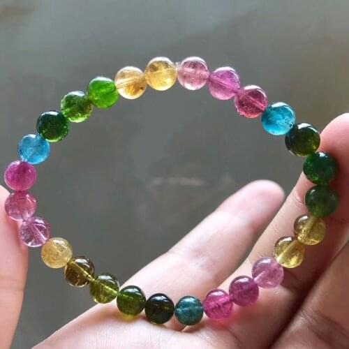 Certificate Natural Colorful Rainbow Tourmaline 7mm Round Beads Woman Bracelet Tourmaline Bangle Drop Shipping AAAAAA