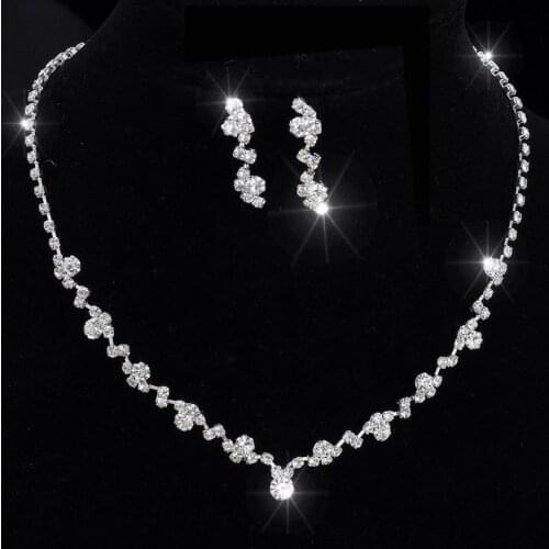 Bridal Wedding 2021 Fashion Necklace Earrings Set Alloy Rhinestone Lady Dangle Earring Necklaces Women Jewellery Accessories