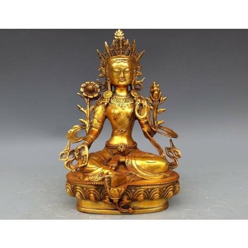 Tibet Buddhism Tantrism Bronze Copper Green Tara Guan yin Kwan yin Buddha Statue