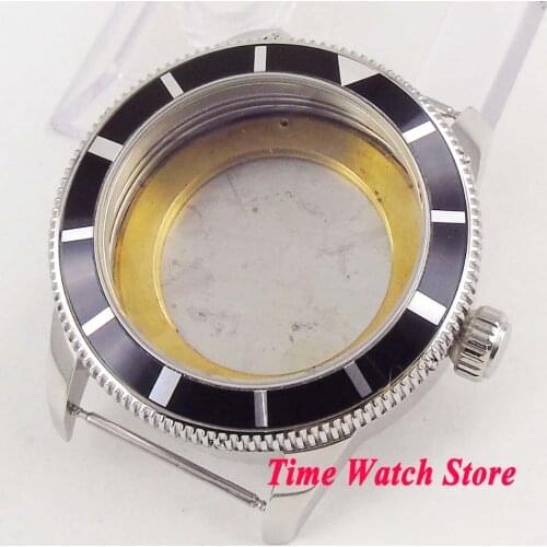 Solid 46mm polished 316L stainless steel watch case black turning bezel fit Miyota 8215 ETA 2836 movement C88