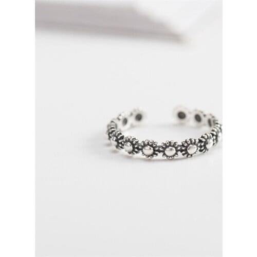 YPAY 100% Real 925 Sterling Silver Charming Flower Stackable Open Rings for Women Fine Jewelry Gifts YMR341