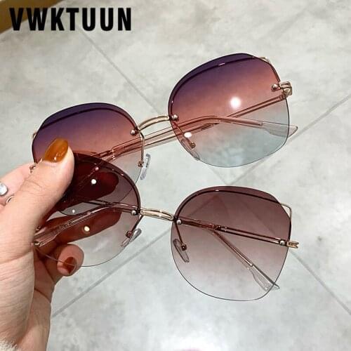VWKTUUN Rimless Sunglasses Women 2021 Hollow Frame Sunglasses Cat Eye Glasses UV400 Gradient Lens Sun glasses Gradient Shades