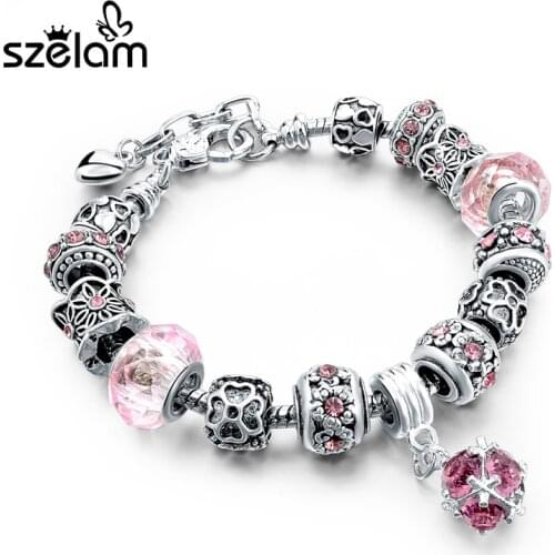 Szelam 2019 Fashion Jewelry Pink Beads Bracelets For Women DIY Charm Bracelets & Bangles Pulsera Bijoux SBR150306