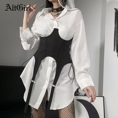 AltGirl Dark Gothic Black Corset Women Harajuku Streetwear Bandage Hollow Out Beauty Wide Belt Mall Goth Emo Alternative Corset