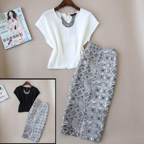 Women two piece outfits summer new suit womens fashion Slim OL temperament small shirt and high waist skirt 2 sets