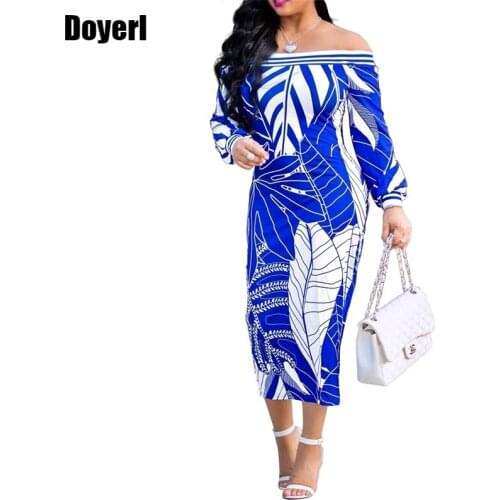 Leaf Print Off Shoulder Bodycon Dress Women Autumn Long Sleeve Sexy Elegant Party Dress Ladies Casual Midi Office Work Dress