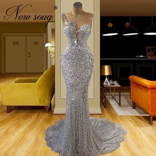 Robes Sliver Dubai Mermaid Beading Evening Dresses 2021 New Arrival Women Prom Dresses Illusion Party Night Reception Dress