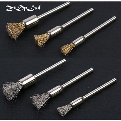 ZtDpLsd 6Pcs Brass U-shaped Steel Wire Wheel Brushes Grinder Rotary Tool 3mm Connecting Rod Polishing Brush Dremel Accessories