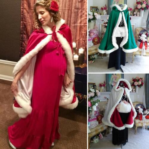 1.2m Adult Christmas Red Velvet Santa Claus Deluxe Cloak Cape With White Fluffy Trim Beauty And Beast Cosplay Costumes 3 Color