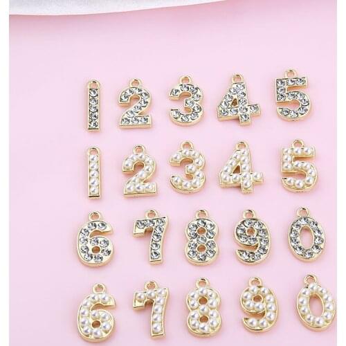 10pcs/pack Rhinestone Pearl Number 0-9 Charms Pendant Jewelry Earring Bracelets DIY Charms for Jewelry Making