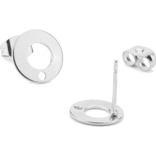 20pcs/lot Stainless Steel Jewelry Findings Hollow Round Stud Ear Post with Loop Earring Making Components
