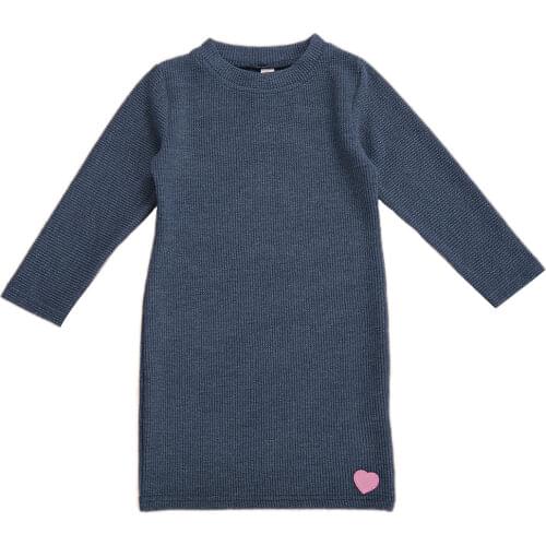 2020 Fashion Girls Knited Dress Sweaters 1-7Y Toddler Kids Winter Autumn Heart Gray Long Sleeve Midi Dress Cotton Outwear