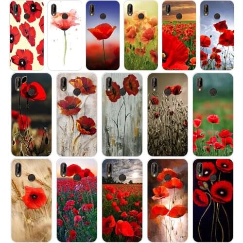 279H Red Poppies On Soft Silicone Tpu Cover Case for huawei Nova 3 3i p smart
